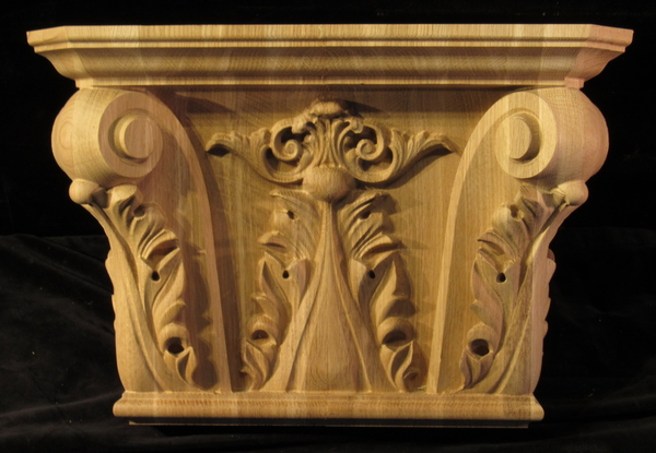 Wood Carved Corinthian Capital, Square Base