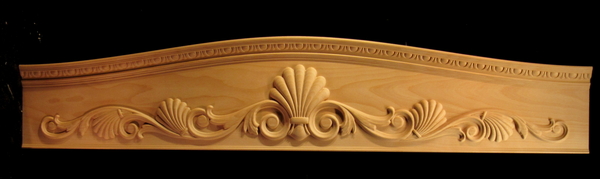 Arched Cabinet Header - Jubillee Shell and Scrollwork | Range Hood, Cabinet Header, and Fireplace Panels