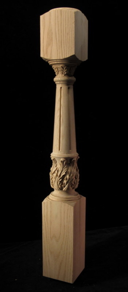 CLEARANCE - Fluted Acanthus Post - Full Round - RED OAK - 6 x 46 1/8 | CLEARANCE - New Items Added (Summer 2022)