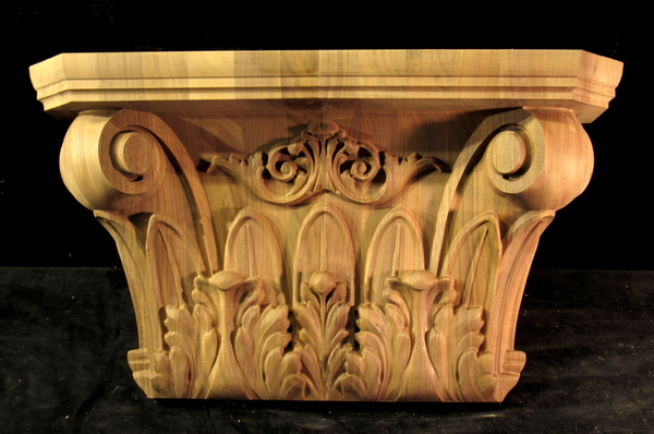Wood Carved Corinthian Capital, Square Base