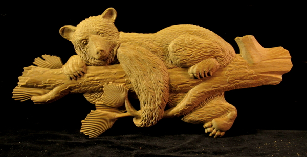 Image Carved Black Bear on a Tree Limb - White Oak
