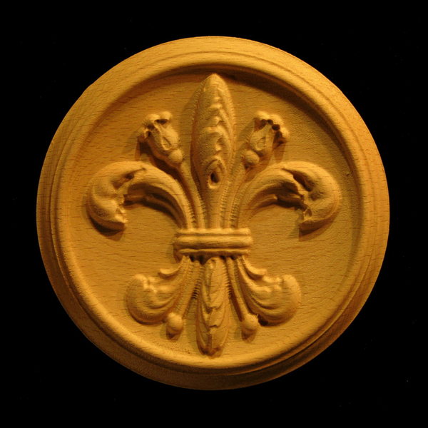 Carved Wood Medallion - Fleur de Lis #2 carved wood