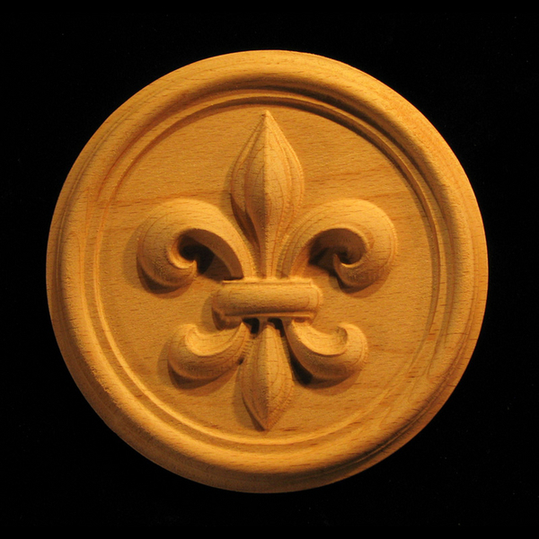 Carved Wood Medallion - Fleur de Lis #3 carved wood